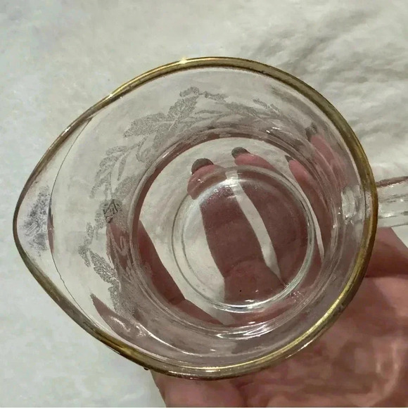 Vintage Creamer Etched Glass Gold Trimmed 70’s 80’s MCM - Picture 7 of 11
